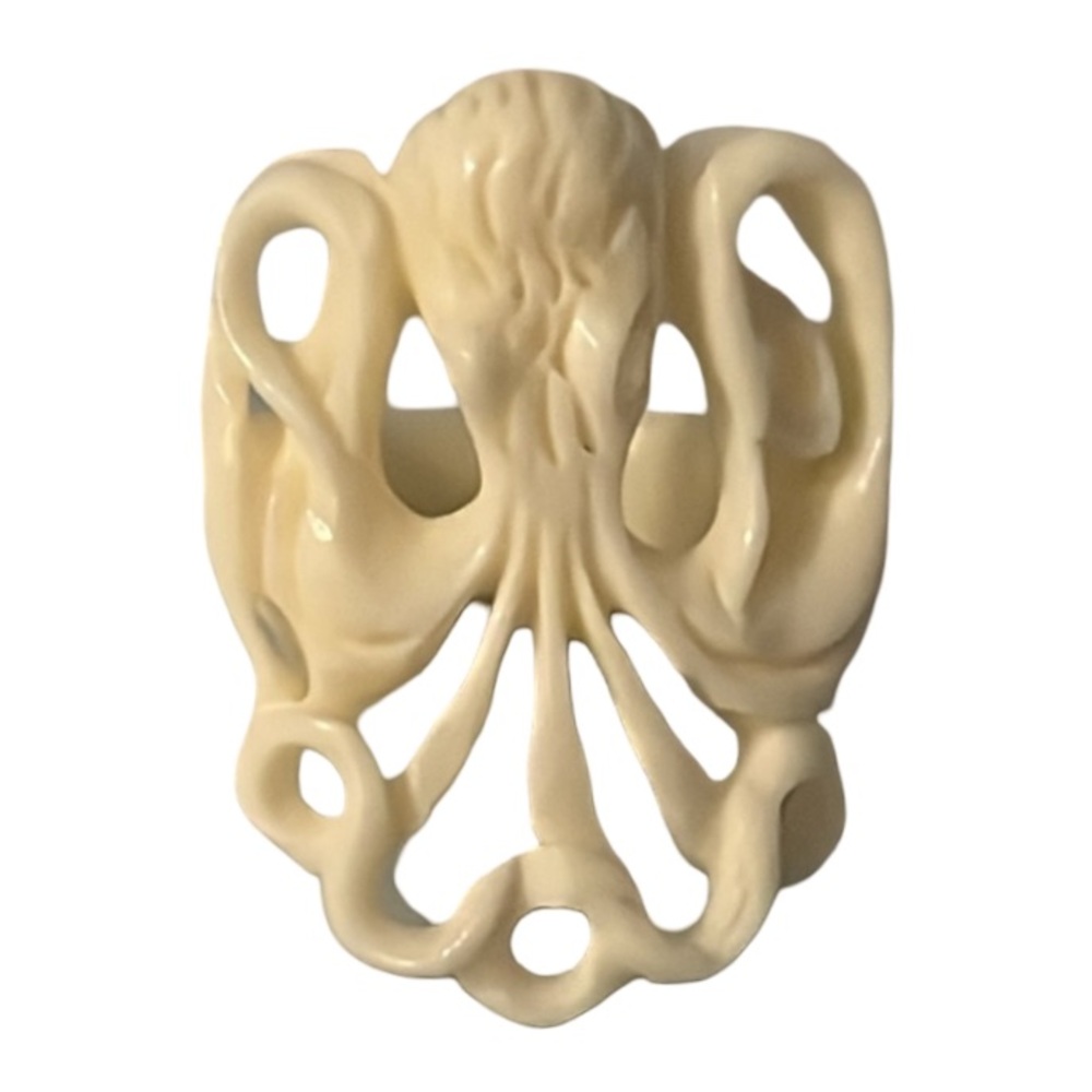 Whimsical Hand Carved Ivory Shell Octopus Coastal Ring